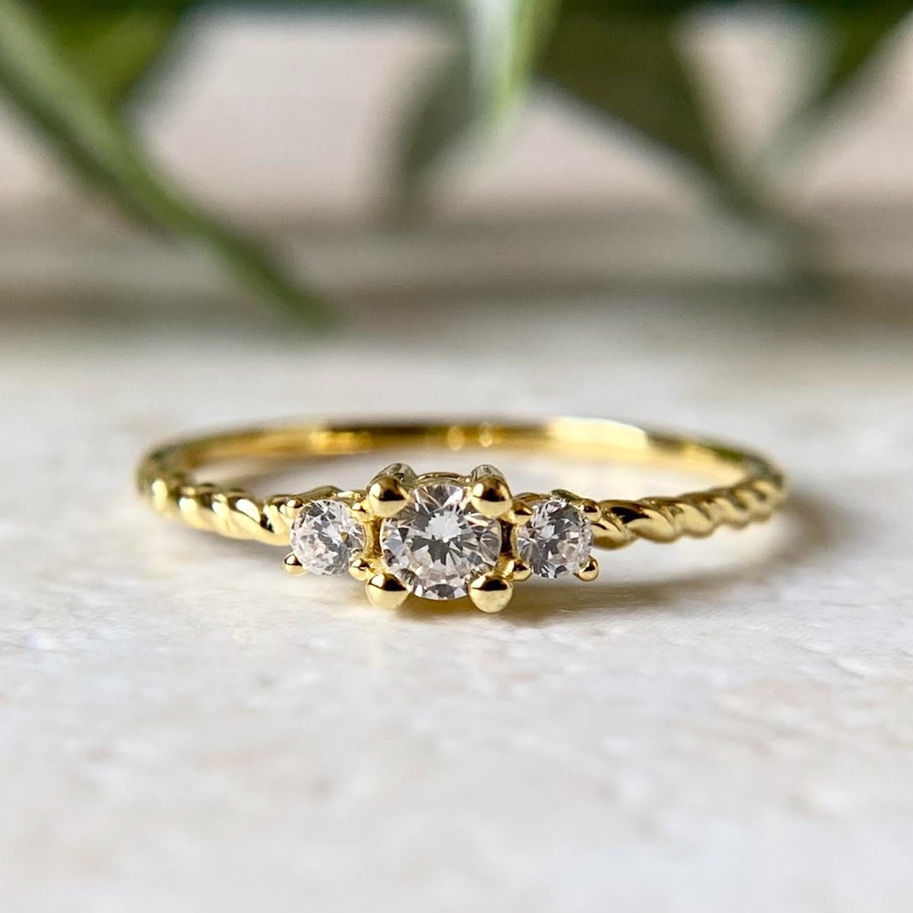 Dainty 14k Gold Plated Ring 925 Sterling Silver CZ Minimalist Statement Ring